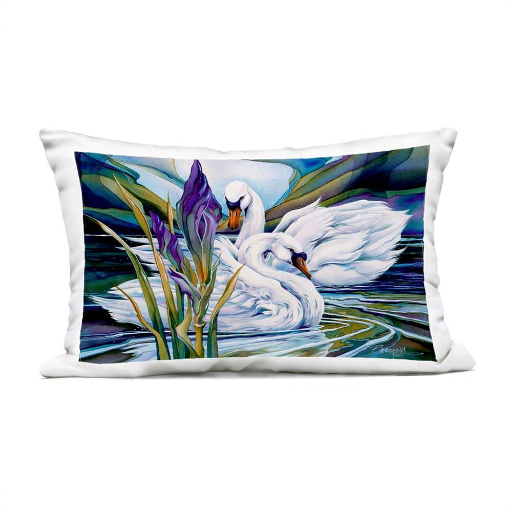Swans with Abstract Pond Ripples Blue Rectangular Outdoor Throw Pillow price history on PriceWatchPro