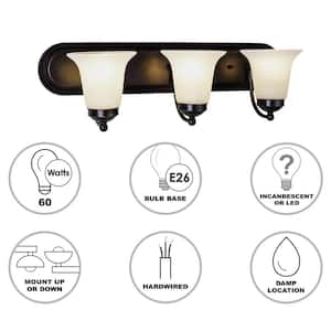 Cabernet Collection 24 in. 3-Light Oiled Bronze Bathroom Vanity Light Fixture with White Marbleized Glass Shades