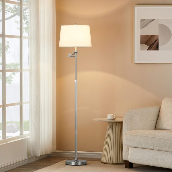 64.5 in. Brushed Nickel Swing Arm 1 Light Standing Floor Lamp