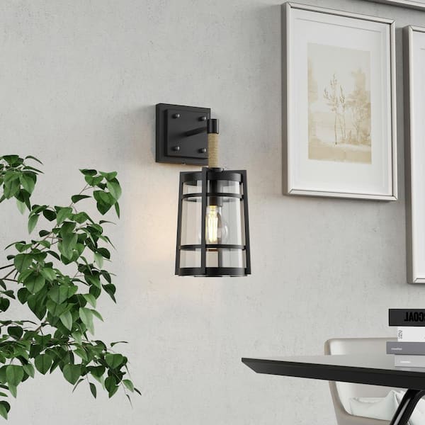 Houston 7 in. 1-Light Matte Black Farmhouse Wall Sconce with Clear Glass （2-Pack）