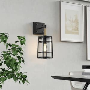 Houston 7 in. 1-Light Matte Black Farmhouse Wall Sconce with Clear Glass