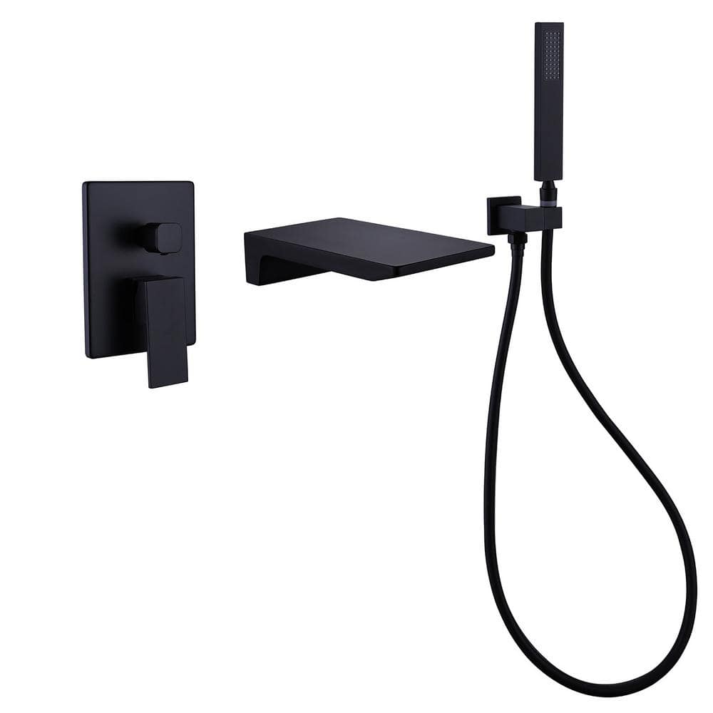 Single-Handle Wall Mount Roman Tub Faucet with Hand Shower and Waterfall in