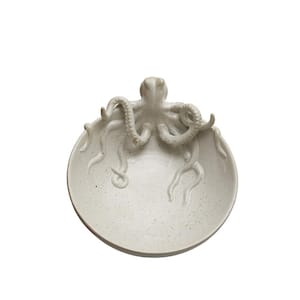 13.75 in. 91.3 fl. oz. White Speckled Stoneware Octopus Serving Bowl