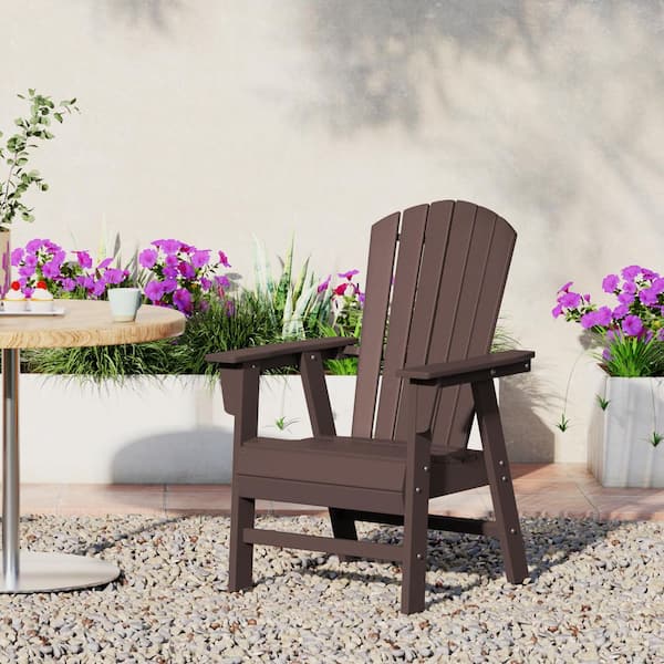Altura Outdoor Patio Fade Resistant HDPE Plastic Adirondack Style Dining Chair with Arms in Dark Brown