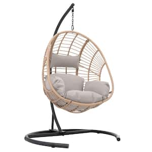 45.00 in. 1-Person Wicker Hanging Porch Swing with Beige Cushions.