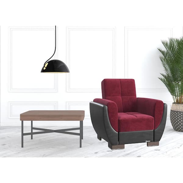 HomeRoots Amelia 38 in. Burgundy Microfiber Arm Chair with Tufted Cushions