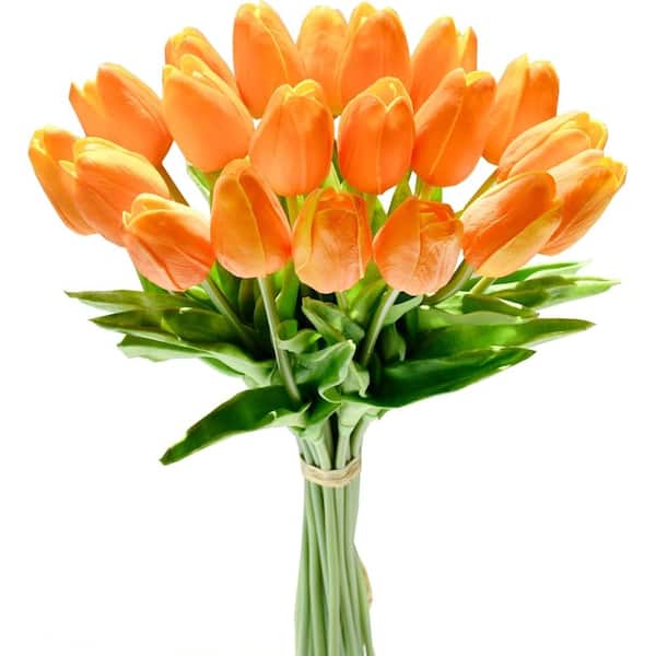 13.5 in Artificial Tulips 20 Stems Orange PU Faux Flowers