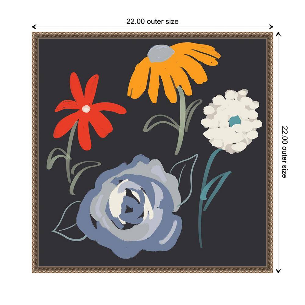 Flowers at Night Abstract Canvas Print with Bronze Frame