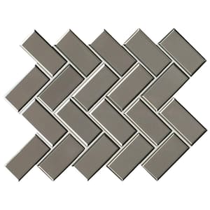 Champagne Bevel Herringbone 11.08 in. x 13.86 in. x 8mm Glass Mesh Mounted Mosaic Tile (10.6 sq. ft. / case)