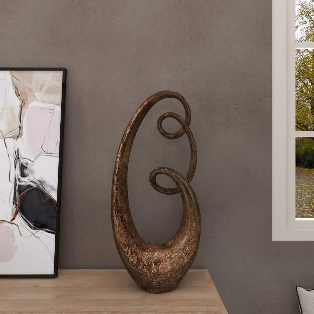 Abstract Brown Polystone Swirl Decorative Sculpture
