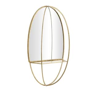 35 in. x 20 in. Oval 1 Shelf Round Framed Gold Wall Mirror