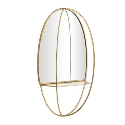 Litton Lane 35 in. x 20 in. 1 Shelf Arched Framed Gold Wall Mirror