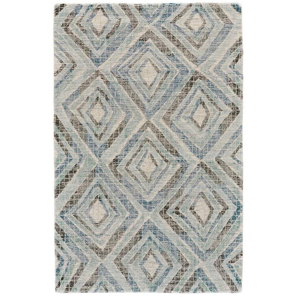 HomeRoots 2 ft. x 8 ft. Blue and Gray Geometric Area Rug