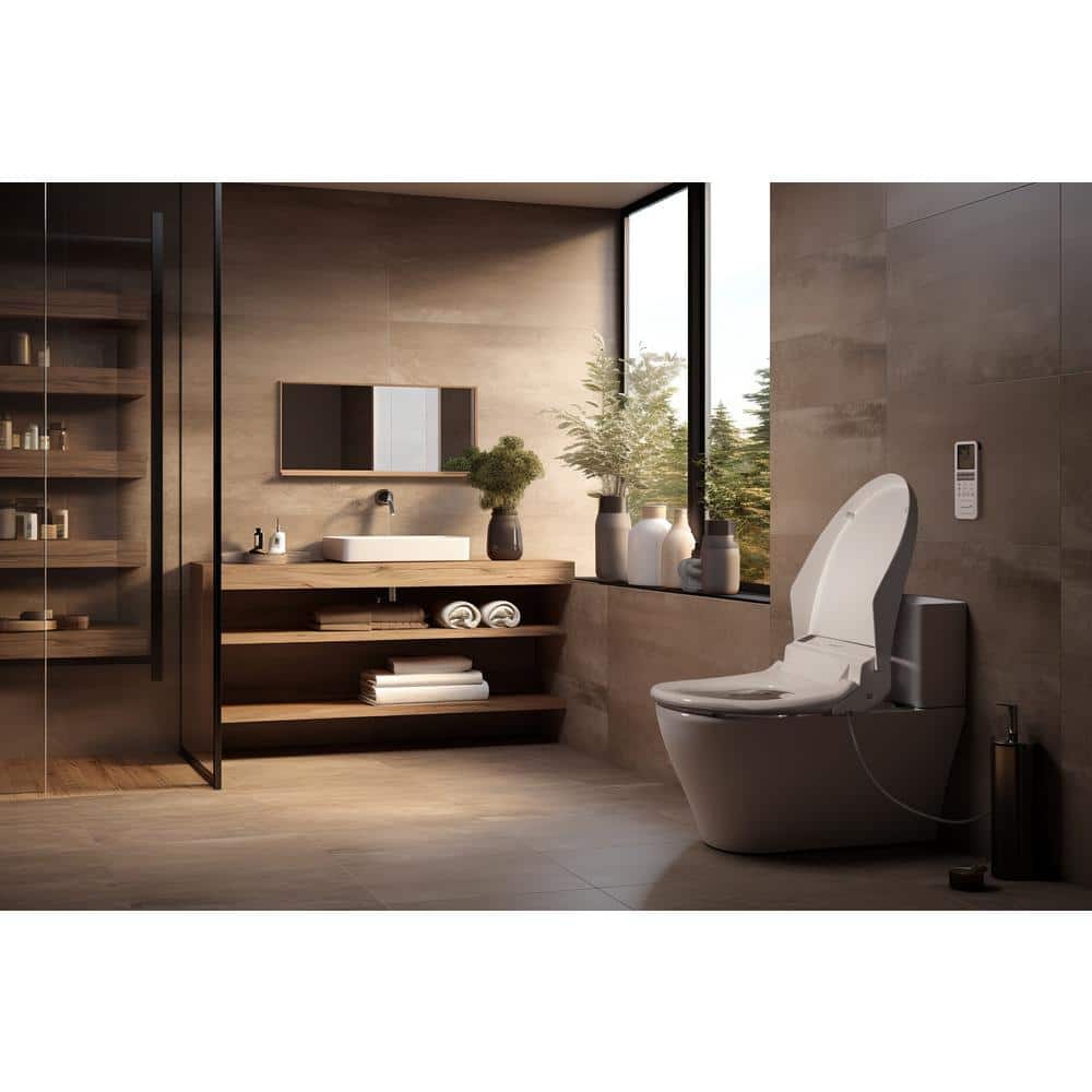 White Elongated Electric Bidet Toilet Seat with Remote Control