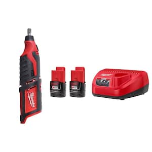 M12 12V Lithium-Ion Cordless Rotary Tool with M12 Compact 2.0 Ah Battery (2-Pack) Starter Kit and Charger