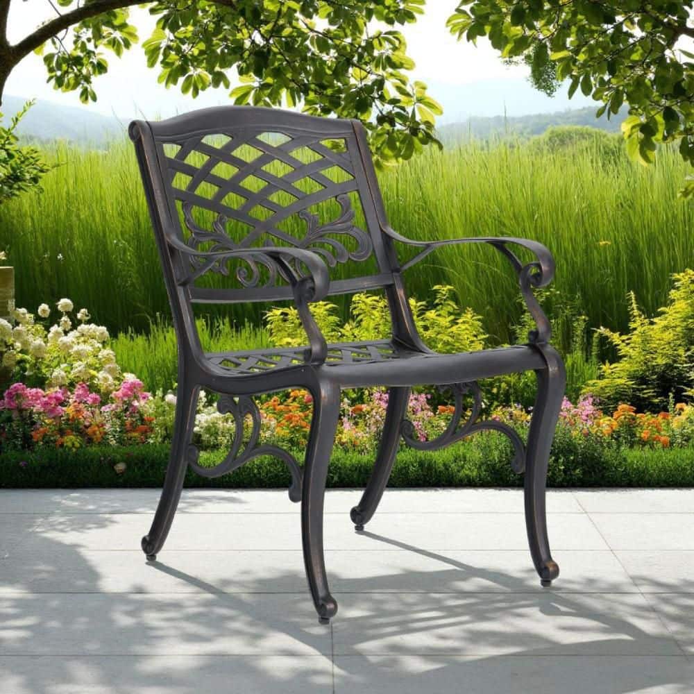 Toni crolled Lattice Pattern and Cabriole Legs Aluminium Outdoor Dining Armchair in Copper (Set of 2)
