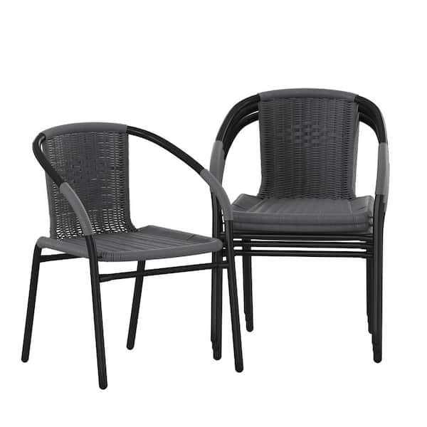 Stackable Metal Outdoor Dining Chair in Gray (Set of 4)