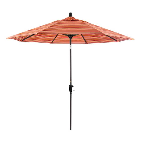 California Umbrella 9 ft. Outdoor Market Patio Umbrella Bronze Aluminum Pole Aluminum Ribs Auto Tilt Crank Lift in Sunbrella