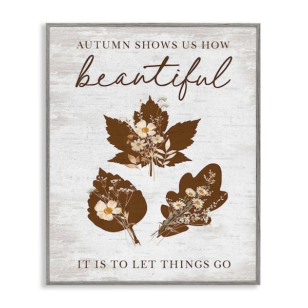 Stupell Industries Autumnal Beauty Phrase by Lettered and Lined 1-Piece Framed Graphic Print Nature Poster Art Print 20 in. x 16 in.