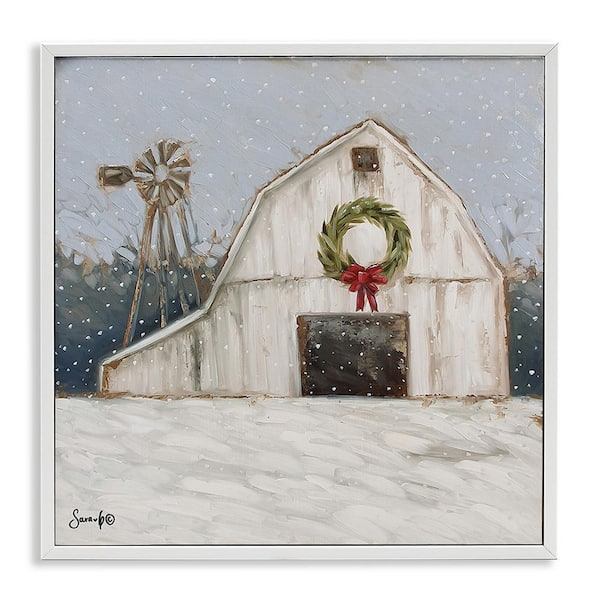 Stupell Industries Winter Barn with Snowflakes by Sara G Designs 1 Piece Framed Graphic Print Nature Poster Art Print 12 in. x 12 in.