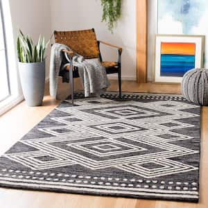 Micro-Loop Charcoal/Ivory 5 ft. x 5 ft. Square Diamonds Border Area Rug