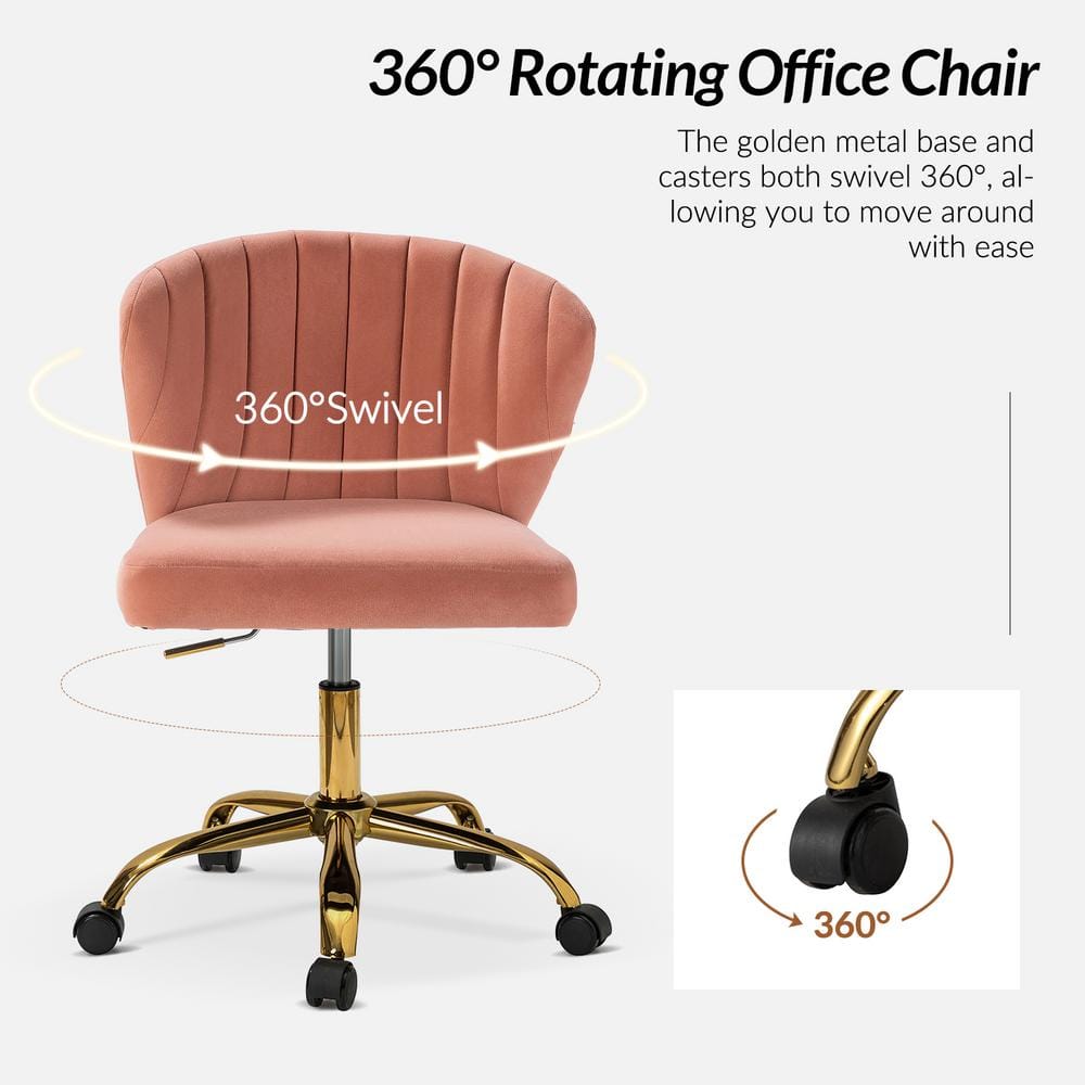 Pink Velvet Swivel Task Chair with Gold Metal Base
