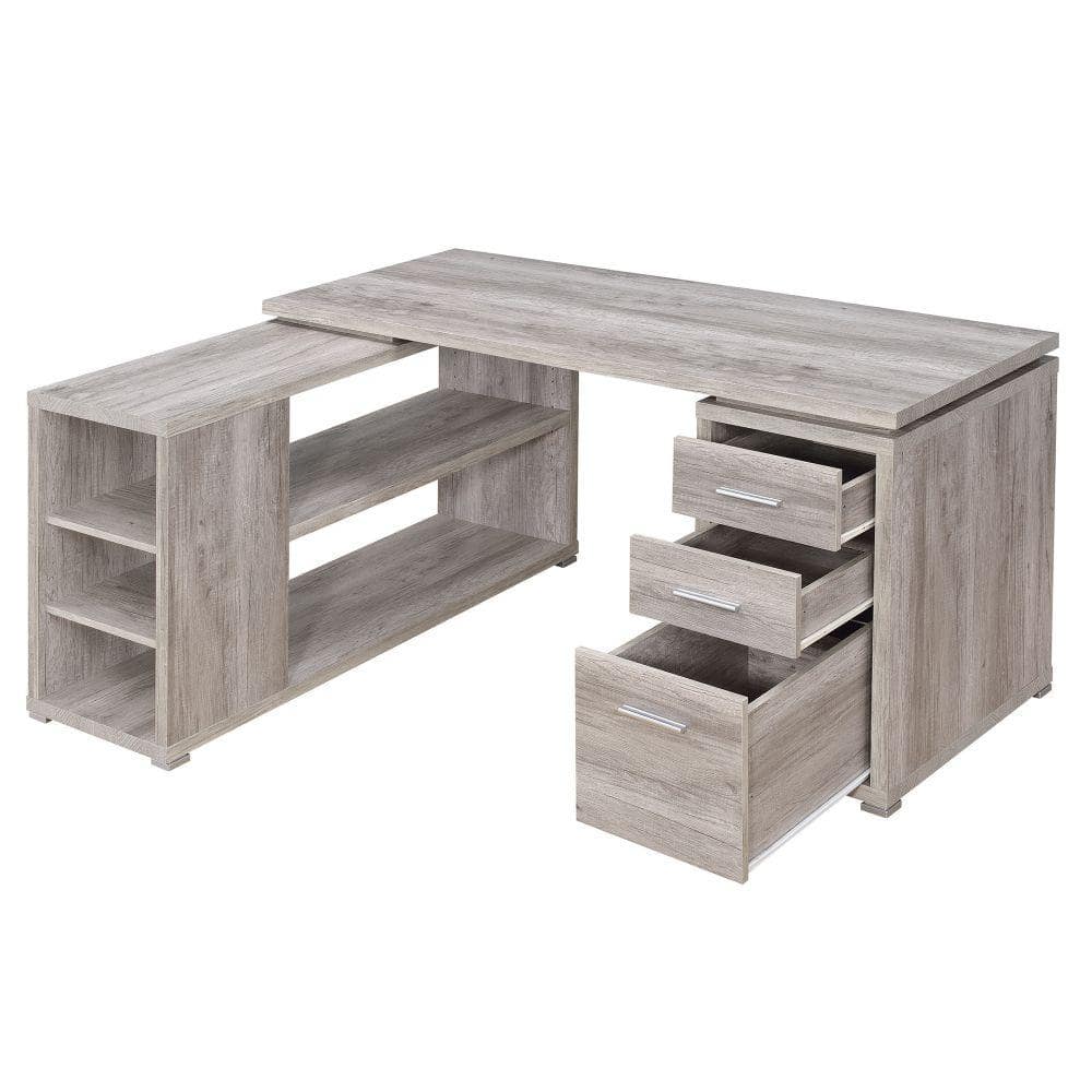 Gray Wood L-Shaped Computer Desk with Drawer and Filing Cabinet