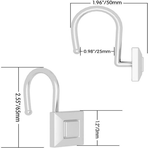 Aoibox Hanging Shower Curtain Hooks Square Zinc Alloy Hooks in Silver 12-Pack for Bathrooms