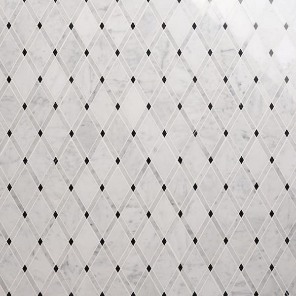 Grand Pavo Carrera Blend 11 in. x 12 in. x 10 mm Polished Marble Mosaic Tile