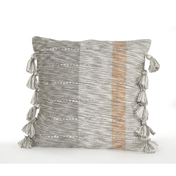 Unbranded Sophisticated Gray / Red 20 in. x 20 in. Tasseled Standard Indoor Throw Pillow