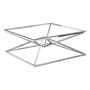 Rosepark Silver Glass with Stainless Steel Square Coffee Table