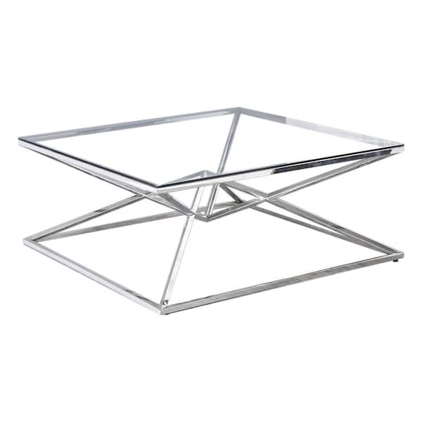 Best Master Furniture Rosepark Silver Glass with Stainless Steel Square Coffee Table