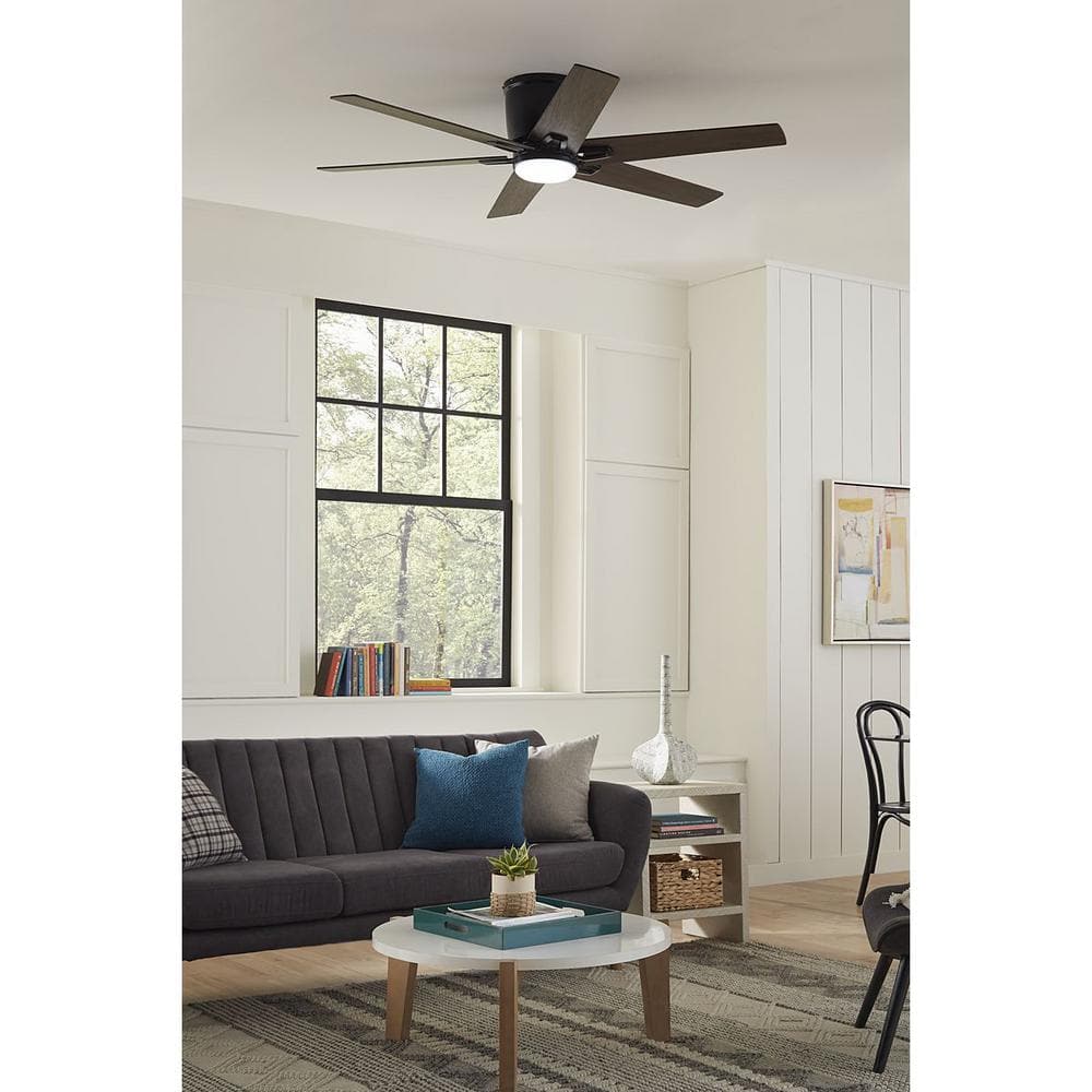 54" Matte Black Modern Farmhouse Ceiling Fan with LED Light