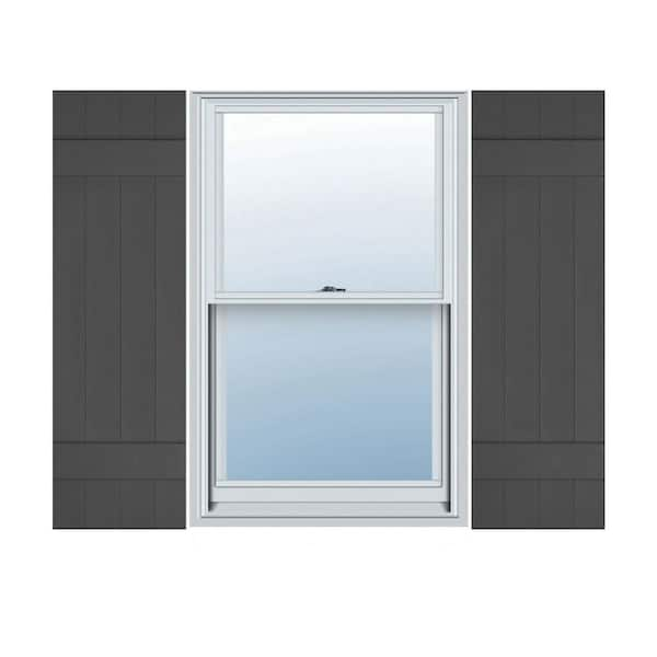 Ekena Millwork 14 in. x 51 in. Lifetime Vinyl Standard Four Board Joined Board and Batten Shutters Pair Tuxedo Grey