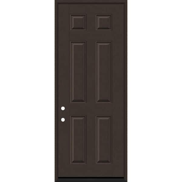 Steves & Sons Regency 36 in. x 96 in. 6 Panel RHIS Hickory Stain Mahogany Fiberglass Prehung Front Door with 4-9/16 Jamb