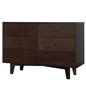 Retro Brown 6-Drawer 53 in. Wide Dresser Storge Cabinet Lockers Solid Wood Spray Paint with Round Handle
