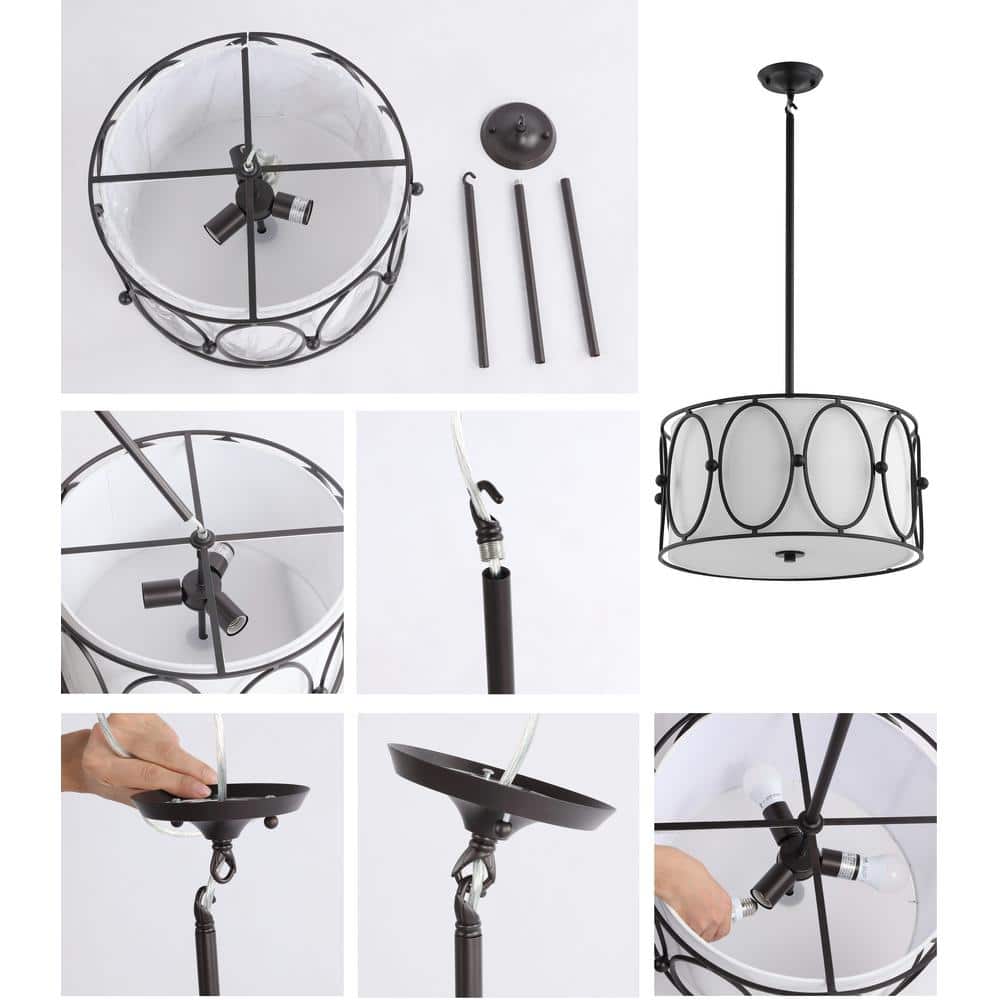 Violetta Coastal-Transitional 19" LED Drum Pendant in Oil-Rubbed Bronze with White Shade
