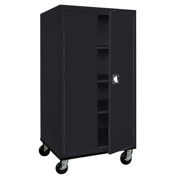 Sandusky 3 Shelf Steel Freestanding Garage Cabinet in Black with Casters (36 in. W x 72 in. H x 24 in. D)