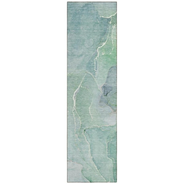 Teal 2 ft. x 8 ft. Abstract Indoor / Outdoor Area Rug
