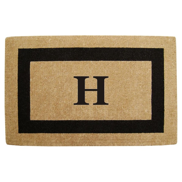 Nedia Home Single Picture Frame Black 22 in. x 36 in. HeavyDuty Coir Monogrammed H Door Mat