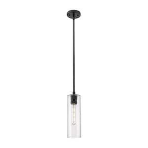 Crown Point 100-Watt 1 Light Matte Black Shaded Pendant Light with Clear glass Clear Glass Shade