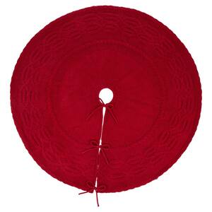 52 in. D Knitted Polyester Red Christmas Tree Skirt