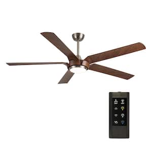65 in. Indoor Satin Nickel Ceiling Fan with 3-Color Temperature Integrated LED, Reversible DC Motor and Remote