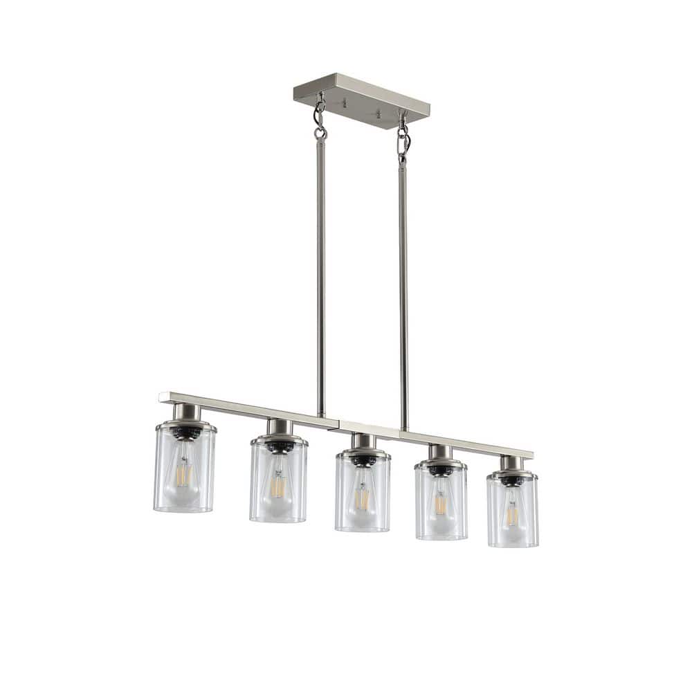 5 light Brushed Nickel Chrome Metal Frame Linear Chandelier for Kitchen Island with Clear Glass Shades,no bulbs included price history on PriceWatchPro