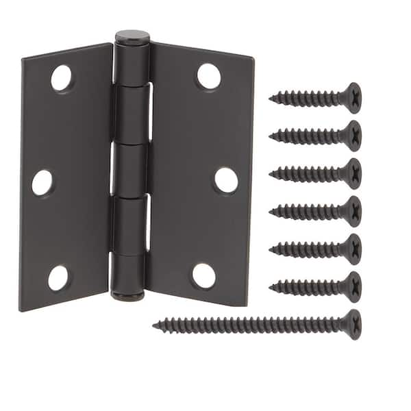 Everbilt 3 in. Square Radius Matte Black Squeak-Free Door Hinge