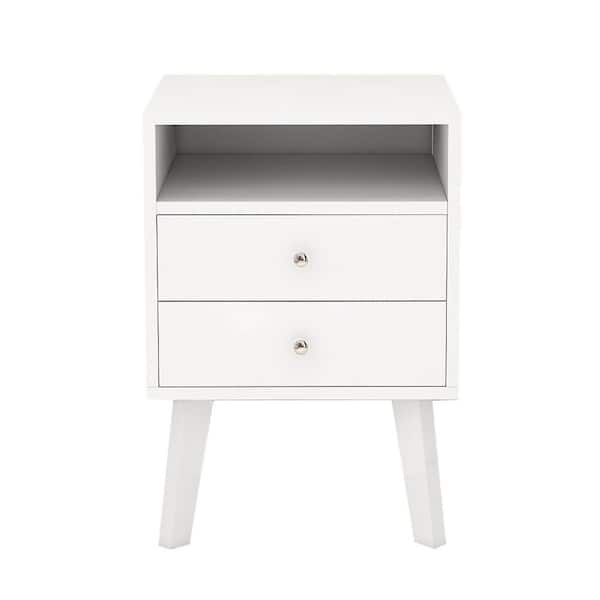 URTR Modern and Simple 15.7 in. White 2-Drawer Side Table with 1 Open Shelf Sofa/Bed Wood End Table for Bedroom, Living Room