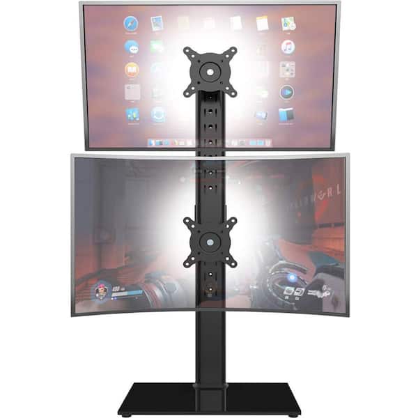 Alloy Steel Dual Monitor Stand with Swivel, Tilt and Height Adjustable, Free-Standing Monitor Riser, Black