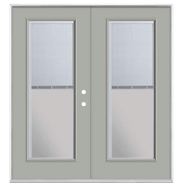 Masonite 72 in. x 80 in. Silver Cloud Steel Prehung Left-Hand Inswing Mini Blind Patio Door in Vinyl Frame without Brickmold