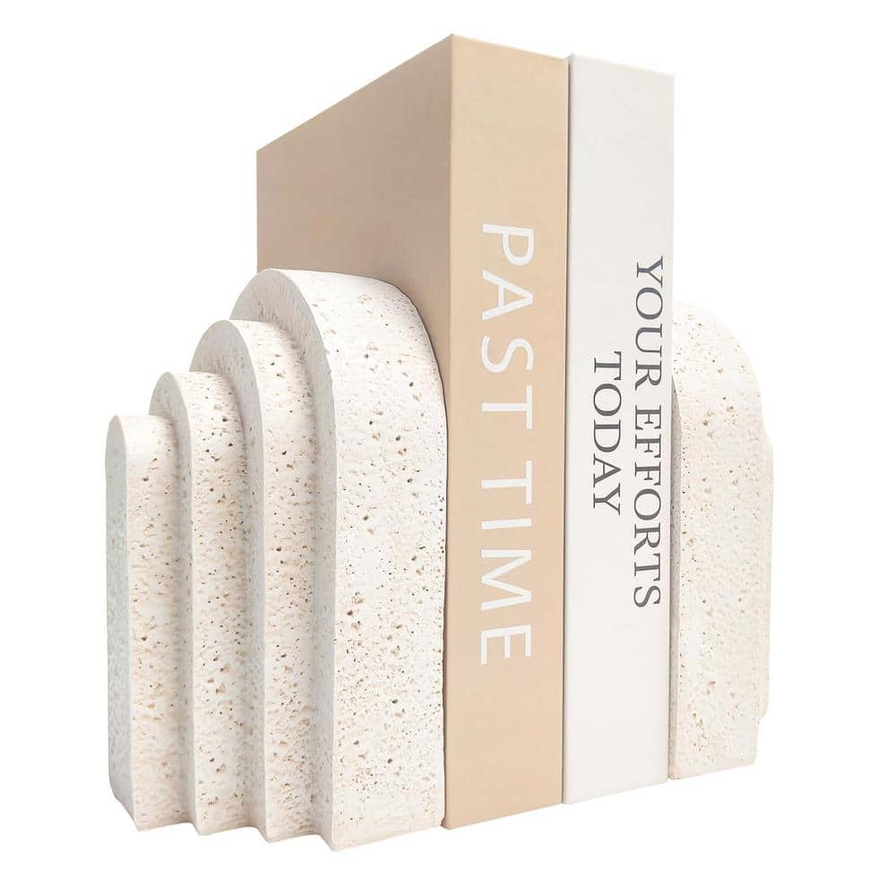 White Heavy Resin Decor Bookends Modern Layered Arch Book Ends for Shelves