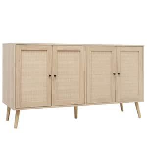 59 in. W x 16 in. D x 32 in. H Beige Linen Cabinet, 4 Door Accent Cabinet Sideboard Buffet Storage Cabinet, Living Room